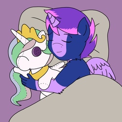 Size: 768x768 | Tagged: safe, artist:linedraweer, princess celestia, oc, oc only, oc:blue cake, alicorn, anthro, g4, alicorn oc, anthro oc, drool, female, plushie, redraw, request, sleeping, solo