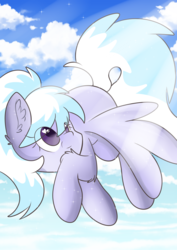 Size: 2894x4093 | Tagged: dead source, safe, artist:meowmavi, cloudchaser, pegasus, pony, g4, cloud, ear fluff, female, flying, heart eyes, high res, solo, wingding eyes