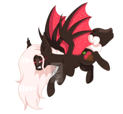 Size: 1611x1500 | Tagged: safe, artist:minelvi, oc, oc only, oc:velvet shortcake, bat pony, pony, bat pony oc, bat wings, colored pupils, colored wings, female, gritted teeth, mare, multicolored wings, simple background, solo, transparent background, wings