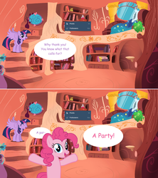 Size: 1280x1444 | Tagged: safe, artist:hakunohamikage, pinkie pie, twilight sparkle, alicorn, pony, ask-princesssparkle, g4, ask, golden oaks library, milestone, tumblr, twilight sparkle (alicorn)