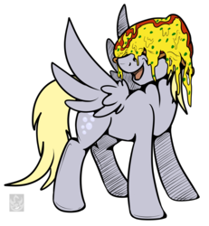 Size: 1570x1697 | Tagged: safe, artist:stormblaze-pegasus, derpy hooves, pegasus, pony, g4, rock solid friendship, female, food, mare, open mouth, pizza, simple background, smiling, solo, transparent background