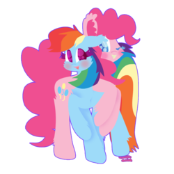 Size: 1008x1008 | Tagged: safe, artist:vanillaswirl6, pinkie pie, rainbow dash, pony, g4, blushing, cheek fluff, chest fluff, colored eyelashes, colored pupils, cute, duo, duo female, ear fluff, female, happy, lesbian, mare, old art, one eye closed, open mouth, ship:pinkiedash, shipping, simple background, smiling, transparent background, wink
