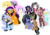 Size: 1024x716 | Tagged: safe, artist:vanillaswirl6, oc, oc only, oc:artsong, oc:cloudy night, oc:cream cloud, oc:crona, oc:eigii, oc:emala jiss, oc:midnight fairytale, oc:prince lionel, oc:sunrise, oc:vanilla swirl, oc:wind blade, alicorn, bat pony, classical unicorn, earth pony, pegasus, pony, unicorn, :c, :d, :o, alicorn oc, bracelet, cheek fluff, chibi, clothes, colored eyelashes, colored hooves, costume, crown, curved horn, cute, cute little fangs, ear fluff, eyes closed, fangs, female, fluffy, flying, freckles, frown, gift art, glasses, group, happy, heterochromia, horn, jewelry, leonine tail, looking at something, looking at you, male, mare, necklace, no pupils, one eye closed, open mouth, outline, raised hoof, regalia, sharp teeth, shoulder fluff, signature, sitting, smiling, spread wings, stallion, surprised, teeth, unshorn fetlocks, wall of tags, wings, wink