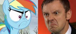 Size: 640x291 | Tagged: safe, edit, edited screencap, screencap, rainbow dash, pony, g4, tanks for the memories, :c, blazer, clothes, comparison, do i look angry, doctor who, frown, harold saxon, john simm, shirt, the master, the saxon master