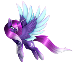 Size: 2126x1900 | Tagged: safe, artist:minelvi, oc, oc only, oc:cosmic light, alicorn, pony, :p, alicorn oc, eyelashes, female, flying, horn, looking back, mare, one eye closed, simple background, solo, tattoo, tongue out, transparent background, wings, wink