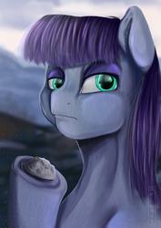 Size: 850x1200 | Tagged: safe, artist:aelwyng, boulder (g4), maud pie, earth pony, pony, g4, duo, female, lidded eyes, mare, rock