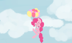 Size: 6000x3600 | Tagged: safe, artist:aneonart, pinkie pie, earth pony, pony, g4, absurd resolution, balloon, female, floating, mare, sky, solo, then watch her balloons lift her up to the sky