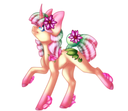 Size: 2300x2000 | Tagged: safe, artist:immagoddampony, oc, oc only, oc:lily, orbite, original species, pony, unicorn, curved horn, female, high res, horn, mare, raised hoof, raised leg, simple background, solo, transparent background