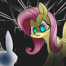 Size: 1400x1400 | Tagged: safe, artist:renokim, angel bunny, fluttershy, pony, g4, solo focus, stare, the stare