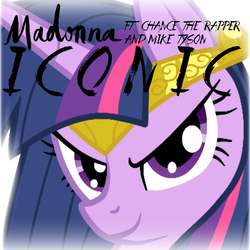 Size: 800x800 | Tagged: safe, artist:jennieoo, artist:penguinsn1fan, twilight sparkle, pony, g4, chance the rapper, cover, female, madonna, mike tyson, parody, show accurate, smiling, smirk, solo