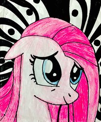 Size: 1024x1237 | Tagged: safe, artist:project-parallel, pinkie pie, earth pony, pony, g4, abstract background, bust, female, pinkamena diane pie, portrait, solo, traditional art