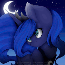 Size: 3200x3200 | Tagged: safe, artist:prettyshinegp, artist:victoria-luna, princess luna, pony, g4, animated, blinking, bust, collaboration, crescent moon, female, gif, high res, moon, night, portrait, solo, stars, transparent moon, turned head