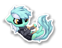 Size: 1370x1068 | Tagged: safe, artist:inowiseei, lyra heartstrings, pony, unicorn, fanfic:background pony, g4, chibi, clothes, cute, dig the swell hoodie, female, hnnng, hoodie, lyrabetes, lyre, mare, missing horn, musical instrument, simple background, smiling, solo, sticker, sweater, tongue out, transparent background