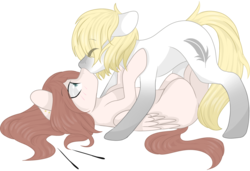 Size: 3000x2048 | Tagged: safe, artist:cinnamontee, oc, oc only, oc:naoki, earth pony, pegasus, pony, female, high res, kissing, male, mare, simple background, stallion, transparent background
