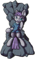 Size: 1244x2078 | Tagged: dead source, safe, artist:itresad, maud pie, earth pony, pony, g4, clothes, eyeshadow, female, looking at you, makeup, mare, sitting, solo, throne, throne slouch