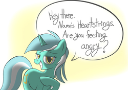 Size: 1198x844 | Tagged: safe, artist:nabbiekitty, lyra heartstrings, pony, unicorn, g4, artifact, dialogue, female, grin, lidded eyes, looking at you, smiling, solo, speech bubble
