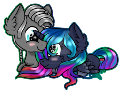 Size: 1024x770 | Tagged: safe, artist:saturnstar14, oc, oc only, oc:nora borealis, chibi, commission, cuddling, snuggling, watermark