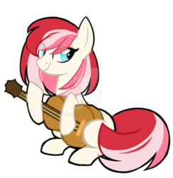 Size: 1024x1051 | Tagged: safe, artist:azure-art-wave, oc, oc only, earth pony, pony, female, guitar, magical lesbian spawn, mare, offspring, parent:nurse redheart, parent:vinyl scratch, parents:vinylheart, simple background, solo, transparent background, watermark