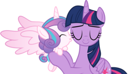 Size: 5166x3001 | Tagged: safe, artist:cloudy glow, princess flurry heart, twilight sparkle, alicorn, pony, a flurry of emotions, g4, baby, baby pony, best aunt ever, cheek kiss, cute, diaper, eyes closed, flurrybetes, high res, kissing, simple background, smiling, transparent background, twilight sparkle (alicorn), vector