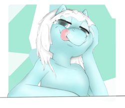 Size: 1157x995 | Tagged: safe, artist:majikplant420, oc, oc only, oc:volt splicer, pony, female, licking, licking lips, lidded eyes, looking at you, smiling, solo, tongue out