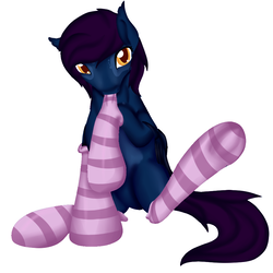 Size: 900x900 | Tagged: safe, artist:bevendre, oc, oc only, oc:midnight oil, bat pony, pony, clothes, simple background, socks, solo, striped socks, white background