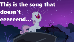 Size: 1280x720 | Tagged: safe, edit, edited screencap, screencap, sweetie belle, pony, g4, season 3, sleepless in ponyville, female, lamb chop's play along, nose in the air, singing, solo, song, song in the comments, volumetric mouth