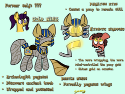 Size: 1028x768 | Tagged: dead source, safe, artist:snakeythingy, oc, oc only, oc:gold wing, beetle, pony, backstory, blindfold, hypnosis, hypnotized, mummification, mummy, possessed, slit pupils, story included, swirly eyes, wrapped up, wrapping