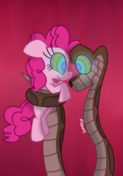 Size: 700x1000 | Tagged: dead source, safe, artist:snakeythingy, pinkie pie, pony, snake, g4, coiling, coils, crossover, happy, hypno pie, hypnosis, kaa, kaa eyes, mind control, peril, the jungle book
