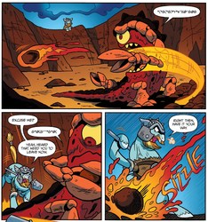 Size: 1307x1396 | Tagged: safe, artist:brenda hickey, idw, official comic, rockhoof, cherufe, earth pony, pony, g4, legends of magic #2, my little pony: legends of magic, spoiler:comic, comic, fat, helmet, lava monster, male, monster, shovel, stallion, tight clothing