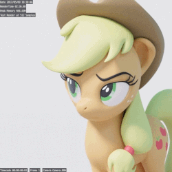 Size: 512x512 | Tagged: safe, artist:therealdjthed, applejack, earth pony, pony, g4, the cutie map, 3d, 3d model, animated, blender, blender cycles, cycles render, dialogue, female, gif, gray background, mare, model:djthed, say what, simple background, smooth as butter, solo, talking