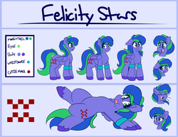 Size: 1280x988 | Tagged: safe, artist:graphene, oc, oc only, oc:felicity stars, pegasus, pony, bands, cutie mark, female, mare, reference sheet