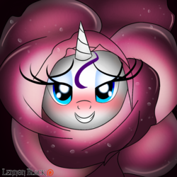 Size: 1100x1100 | Tagged: safe, artist:lennonblack, rarity, pony, forever filly, g4, blushing, female, flower costume, flowerity, lidded eyes, smiling, solo