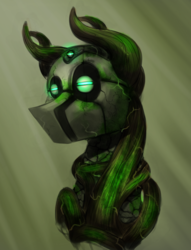 Size: 765x1000 | Tagged: safe, artist:xxmarkingxx, golem, pony, bark, glowing eyes, mask, monster, rock, roots, vine