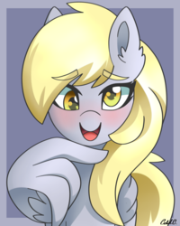 Size: 1600x2000 | Tagged: safe, artist:ciderpunk, derpy hooves, pegasus, pony, g4, blushing, bust, female, mare, solo, wing hands