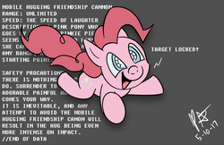 Size: 1224x792 | Tagged: safe, artist:brightsparkdev, pinkie pie, earth pony, pony, g4, anatomically incorrect, female, friendship cannon, incoming hug, incorrect leg anatomy, pounce, smiling, solo