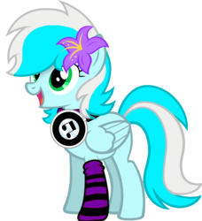 Size: 1280x1401 | Tagged: safe, artist:buckeyescozycafe, oc, oc only, oc:cloudsky, pegasus, pony, clothes, female, flower, flower in hair, headphones, mare, simple background, socks, solo, striped socks, transparent background