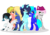 Size: 1600x1129 | Tagged: safe, artist:snowbunny0820, oc, oc only, oc:blake, oc:daniel, oc:fin, oc:jessy, oc:kayla, oc:snowbunny, earth pony, pegasus, pony, unicorn, base used, bipedal, female, male, mare, rule 63, simple background, stallion, transparent background