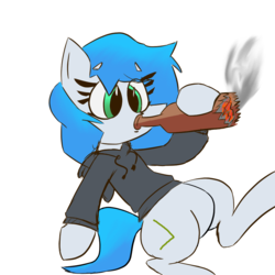 Size: 1000x1000 | Tagged: safe, artist:rigamortis_man, oc, oc only, oc:stormpone, pegasus, pony, alcohol, cute, female, mare, simple background, smoking, smoking beer, white background