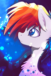 Size: 1280x1920 | Tagged: safe, artist:rariedash, oc, oc only, oc:rariedash, pony, abstract background, colored pupils, female, looking up, mare, multicolored hair, not rainbow dash, profile, solo