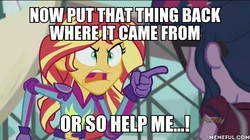 Size: 600x337 | Tagged: safe, screencap, sci-twi, sunset shimmer, twilight sparkle, equestria girls, g4, my little pony equestria girls: friendship games, angry, exploitable meme, image macro, meme, memeful.com, monsters inc., sunset yells at twilight