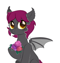 Size: 2523x2660 | Tagged: safe, artist:rizzych, oc, oc only, bat pony, pony, female, flower, high res, mare, simple background, solo, transparent background