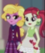 Size: 149x177 | Tagged: safe, screencap, rose heart, taffy shade, equestria girls, g4, my little pony equestria girls: friendship games, background human, blurry, bowtie, bracelet, clothes, cropped, crystal prep academy uniform, ear piercing, earring, heart, jewelry, needs more jpeg, op i can't see shit, picture for breezies, piercing, school uniform