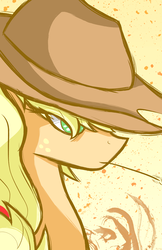 Size: 3300x5100 | Tagged: safe, artist:flamevulture17, applejack, earth pony, pony, g4, abstract background, absurd resolution, bust, colored pupils, cowboy hat, female, hat, mare, portrait, profile, solo, stetson, straw, straw in mouth