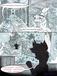 Size: 1024x1365 | Tagged: safe, artist:tillie-tmb, princess celestia, oc, pony, unicorn, comic:the amulet of shades, g4, comic, crying, crystal, cut, glass, monochrome, partial color