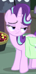 Size: 287x595 | Tagged: safe, screencap, starlight glimmer, pony, g4, rock solid friendship, season 7, animated, doubt, female, gif, raised eyebrow, saddle bag, skeptical, solo, squint, suspicious