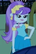 Size: 119x177 | Tagged: safe, screencap, aqua blossom, micro chips, equestria girls, g4, my little pony equestria girls, background human, bowtie, cropped, ear piercing, earring, fall formal outfits, glasses, jewelry, lidded eyes, piercing