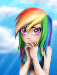 Size: 195x258 | Tagged: safe, artist:gravitythunder, artist:hair-cutie, color edit, edit, rainbow dash, human, g4, animated, beautiful, color, colored, eye, eyes, female, gif, hair, humanized, natural hair color, praying, solo