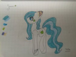 Size: 960x720 | Tagged: safe, artist:pinkcloudhugger, oc, oc only, oc:ygrena, pony, graph paper, solo, traditional art