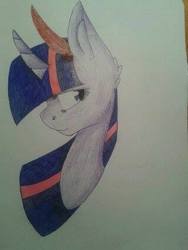 Size: 320x426 | Tagged: safe, artist:pinkcloudhugger, twilight sparkle, pony, g4, bust, feather, female, portrait, solo, traditional art