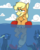 Size: 2104x2634 | Tagged: safe, artist:ashleybances, applejack, oc, merpony, pony, g4, cloud, high res, inner tube, ocean, seaweed, underwater, water